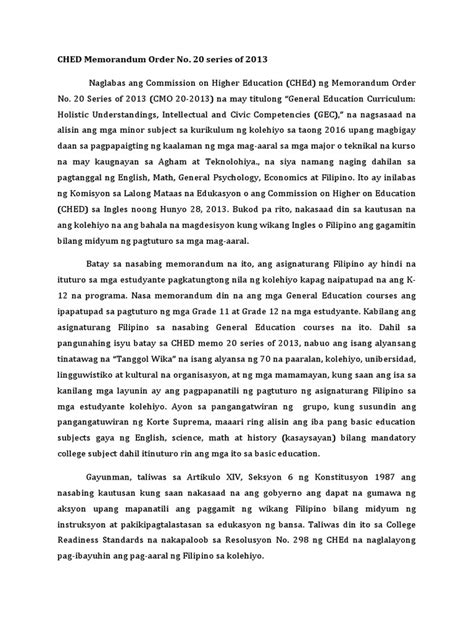 CHED Memorandum Order No. 20 Series of 2013 CMO 20 2013.